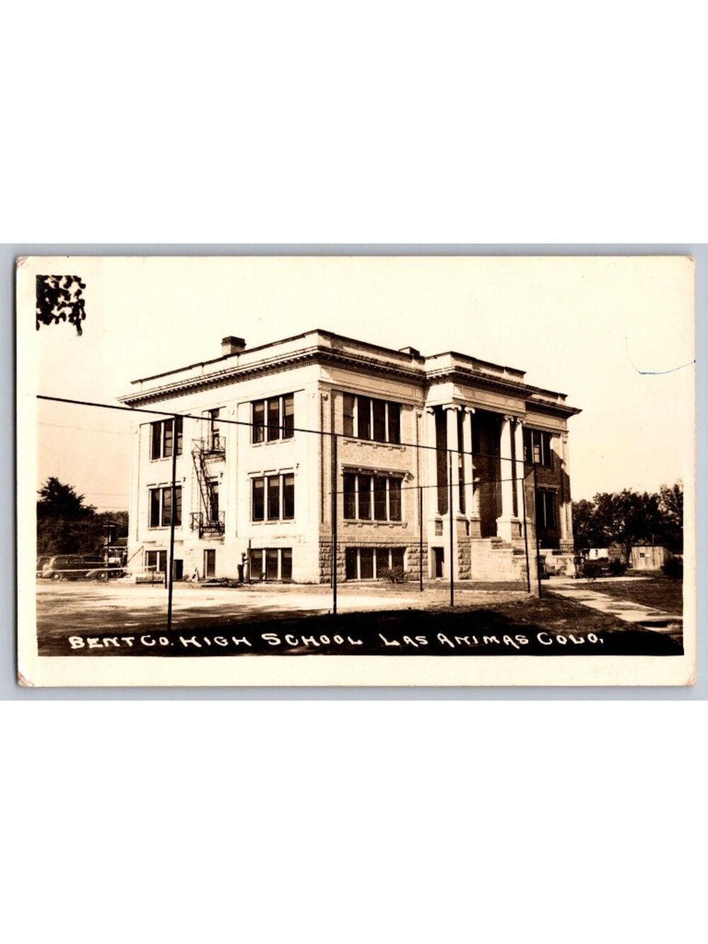 Bent County High School Las Animas CO Real Photo Postcard Vintage Antique